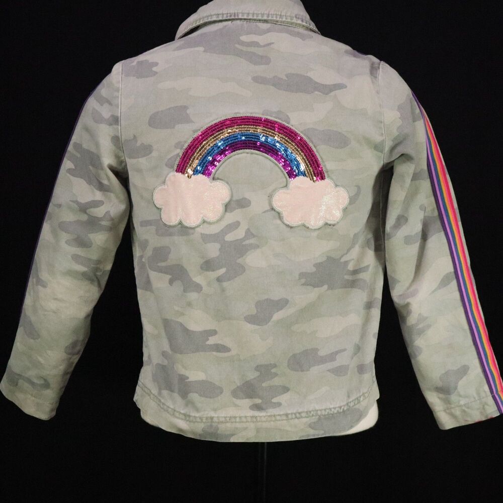 Canvas Camo Jacket Rainbow Seguin Girls Size M 7/8